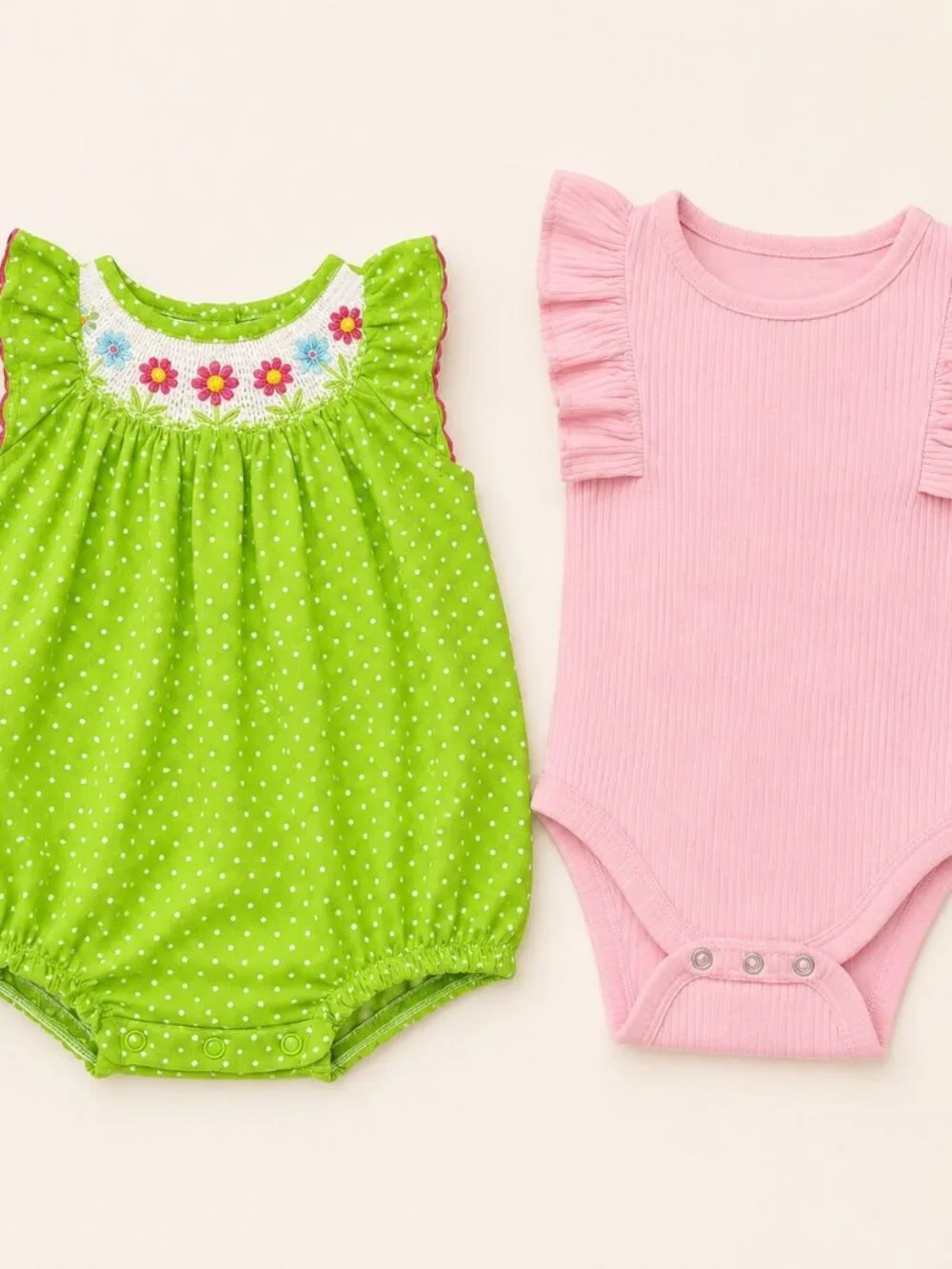 Cat & Jack Baby Girls Floral Romper Bodysuit 2-Piece Bundle - 12M